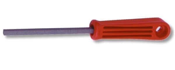 Fine Perma Grit 6.5mm diameter Square hand file with red plastic handle 